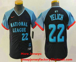 Youth Milwaukee Brewers #22 Christian Yelich Number Navy 2024 All Star Limited Stitched Jersey