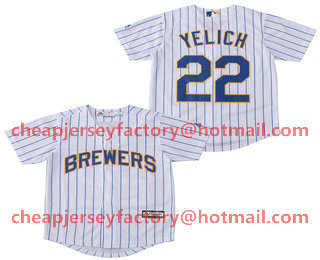 Youth Milwaukee Brewers #22 Christian Yelich White Pinstripe Stitched MLB Cool Base Jersey