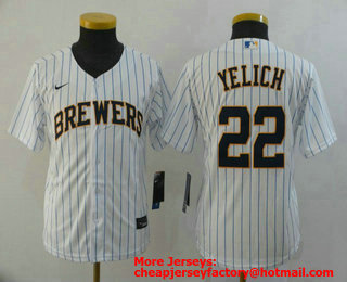Youth Milwaukee Brewers #22 Christian Yelich White Stitched MLB Cool Base Nike Jersey