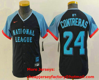 Youth Milwaukee Brewers #24 William Contreras Number Navy 2024 All Star Limited Stitched Jersey