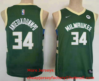 Youth Milwaukee Bucks #34 Giannis Antetokounmpo Green 2021 Stitched Jersey With Sponsor