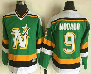Youth Minnesota North Stars #9 Mike Modano 1978-79 Green CCM Throwback Stitched Vintage Hockey Jersey