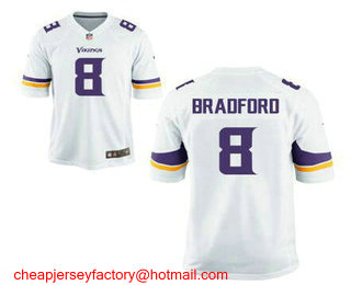 Youth Minnesota Vikings #8 Sam Bradford White Road Stitched NFL Nike Game Jersey