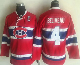 Youth Montreal Canadiens #4 Jean Beliveau 1970-71 Red CCM Throwback Stitched Vintage Hockey Jersey