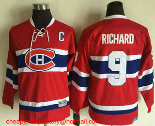 Youth Montreal Canadiens #9 Maurice Richard 1970-71 Red CCM Throwback Stitched Vintage Hockey Jersey