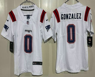 Youth New England Patriots #0 Christian Gonzalez Limited White Vapor Jersey