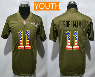 Youth New England Patriots #11 Julian Edelman Olive with USA Flag 2017 Salute To Service Stitched NFL Nike Limited Jersey