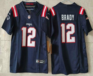 Youth New England Patriots #12 Tom Brady Limited Navy FUSE Vapor Jersey