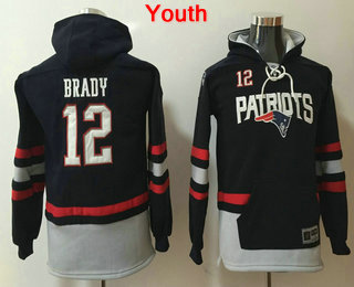 Youth New England Patriots #12 Tom Brady NEW Navy Blue Pocket Stitched NFL Pullover Hoodie