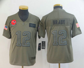 Youth New England Patriots #12 Tom Brady NEW Olive 2019 Salute To Service Stitched NFL Nike Limited Jersey