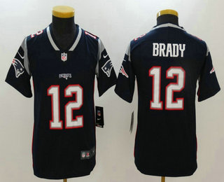 Youth New England Patriots #12 Tom Brady Navy Blue 2017 Vapor Untouchable Stitched NFL Nike Limited Jersey