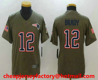 Youth New England Patriots #12 Tom Brady Olive 2017 Salute To Service Stitched NFL Nike Limited Jersey