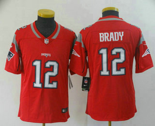 Youth New England Patriots #12 Tom Brady Red 2019 Inverted Legend Stitched NFL Nike Limited Jersey