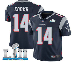 Youth New England Patriots #14 Brandin Cooks Navy Blue 2018 Super Bowl LII Patch Vapor Untouchable Stitched NFL Nike Limited Jersey