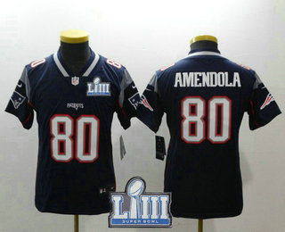 Youth New England Patriots #80 Danny Amendola Navy Blue 2019 Super Bowl LIII Patch Vapor Untouchable Stitched NFL Nike Limited Jersey