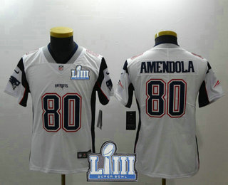 Youth New England Patriots #80 Danny Amendola White 2019 Super Bowl LIII Patch Vapor Untouchable Stitched NFL Nike Limited Jersey