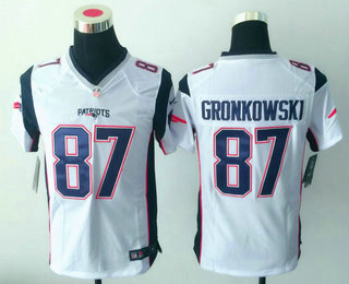 Youth New England Patriots #87 Rob Gronkowski NEW White Road Stitched NFL Game Jersey