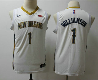 Youth New Orleans Pelicans #1 Zion Williamson New White 2019 Nike Swingman Stitched NBA Jersey With The Sponsor Logo