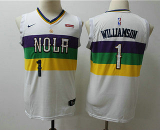 Youth New Orleans Pelicans #1 Zion Williamson White Nike 2019 New Season Swingman City Edition Jersey With The Sponsor Logo