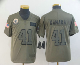 Youth New Orleans Saints #41 Alvin Kamara NEW Olive 2019 Salute To Service Stitched NFL Nike Limited Jersey