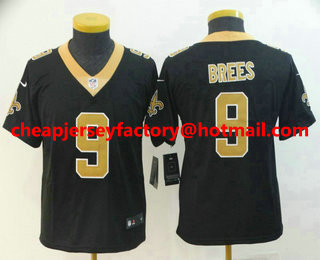 Youth New Orleans Saints #9 Drew Brees Black 2017 Vapor Untouchable Stitched NFL Nike Limited Jersey