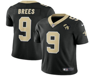 Youth New Orleans Saints #9 Drew Brees Black With TB Patch 2017 Vapor Untouchable Stitched NFL Nike Limited Jersey