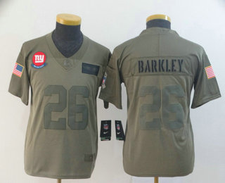 Youth New York Giants #26 Saquon Barkley NEW Olive 2019 Salute To Service Stitched NFL Nike Limited Jersey