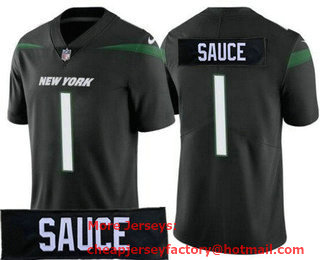 Youth New York Jets #1 Sauce Gardner Limited Black Nickname Vapor Jersey