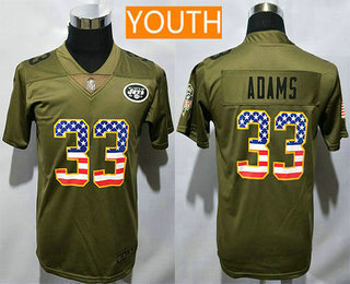 Youth New York Jets #33 Jamal Adams Olive with USA Flag 2017 Salute To Service Stitched NFL Nike Limited Jersey