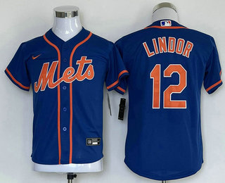 Youth New York Mets #12 Francisco Lindor Blue Stitched MLB Cool Base Nike Jersey