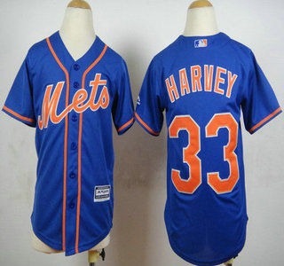 Youth New York Mets #33 Matt Harvey Alternate Blue 2015 MLB Cool Base Jersey