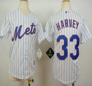 Youth New York Mets #33 Matt Harvey Home White Pinstripe 2015 MLB Cool Base Jersey
