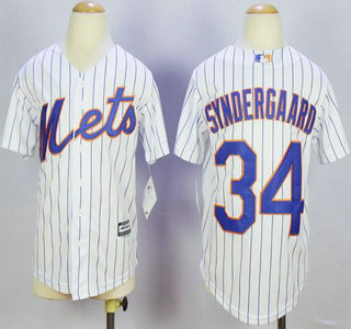 Youth New York Mets #34 Noah Syndergaard Home White Pinstripe 2015 MLB Cool Base Jersey