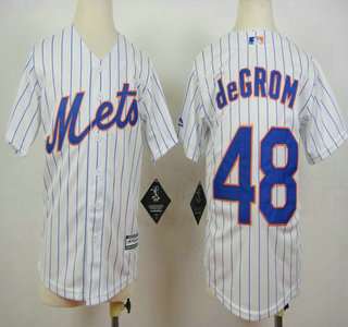Youth New York Mets #48 Jacob deGrom Home White Pinstripe 2015 MLB Cool Base Jersey