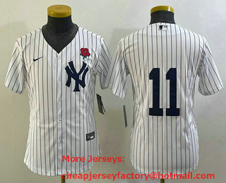 Youth New York Yankees #11 Anthony Volpe White Rose No Name Stitched Nike Cool Base Jersey