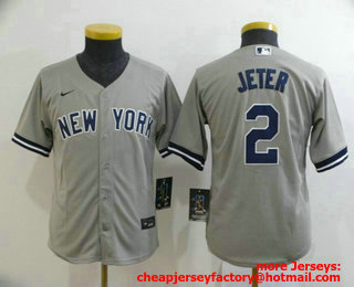 Youth New York Yankees #2 Derek Jeter Gray Stitched MLB Cool Base Nike Jersey