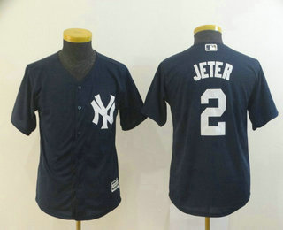 Youth New York Yankees #2 Derek Jeter Navy Blue Stitched MLB Cool Base Jersey