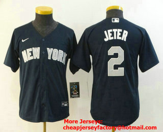 Youth New York Yankees #2 Derek Jeter Navy Blue Stitched MLB Cool Base Nike Jersey