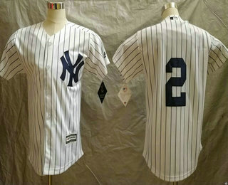Youth New York Yankees #2 Derek Jeter No Name White Home Cool Base Baseball Jersey