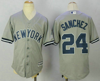 Youth New York Yankees #24 Gary Sanchez Name Gray Road Stitched MLB Cool Base Jersey