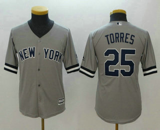 Youth New York Yankees #25 Gleyber Torres Gray Road Stitched MLB Cool Base Jersey