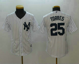 Youth New York Yankees #25 Gleyber Torres White Home Stitched MLB Cool Base Jersey