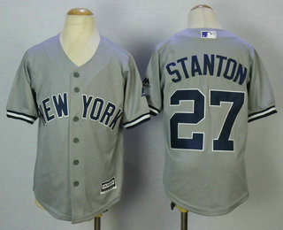 Youth New York Yankees #27 Giancarlo Stanton Gray Road Stitched MLB Cool Base Jersey