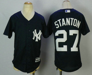 Youth New York Yankees #27 Giancarlo Stanton Navy Blue Stitched MLB Cool Base Jersey