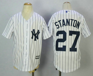 Youth New York Yankees #27 Giancarlo Stanton White Home Stitched MLB Cool Base Jersey