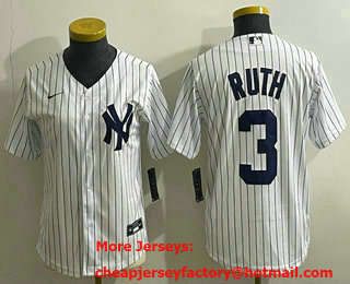 Youth New York Yankees #3 Babe Ruth White Stitched Cool Base Nike Jersey