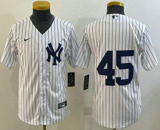 Youth New York Yankees #45 Gerrit Cole No Name White Throwback Stitched MLB Cool Base Nike Jersey