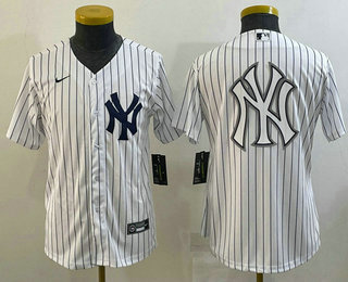 Youth New York Yankees Big Logo White Home Stitched Cool Base Nike Jersey 01