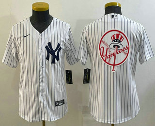 Youth New York Yankees Big Logo White Home Stitched Cool Base Nike Jersey 02