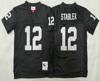 Youth Oakland Raiders #12 Kenny Stabler Black 1976 Throwback Jersey